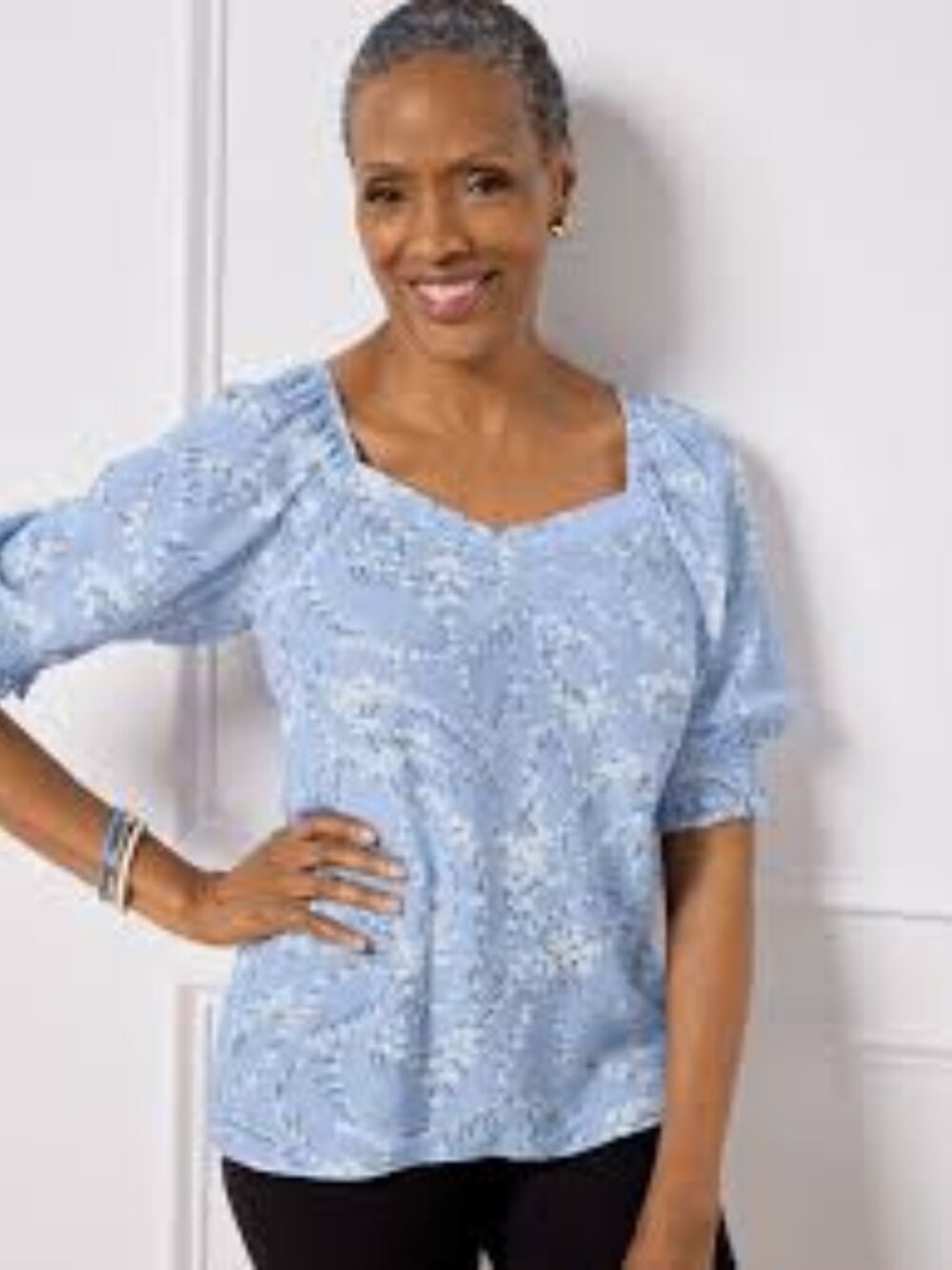 Talbots Petite Elbow Sleeve Blouse - Swirling Rose